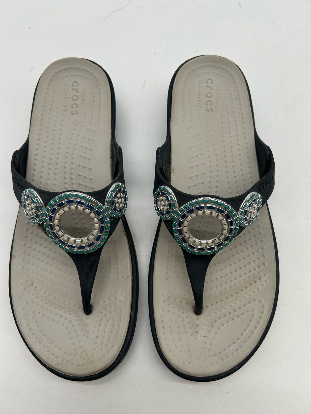 CROCS Women's Blue Sarah DiamantéThong Sandals with Blue Accents